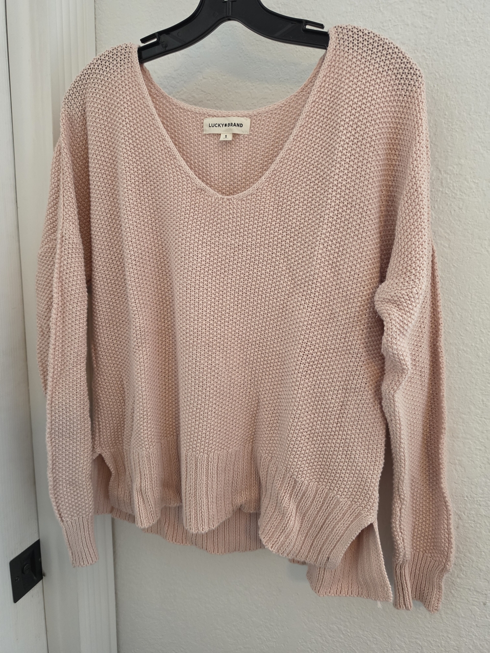 Lucky Brand Women's Dusty Blush V-Neck Chunky Knit Sweater